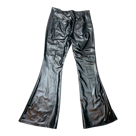 Daisy Womens Faux Leather Flared Motorcycle Biker Pants Black High Rise XL - Picture 2 of 7